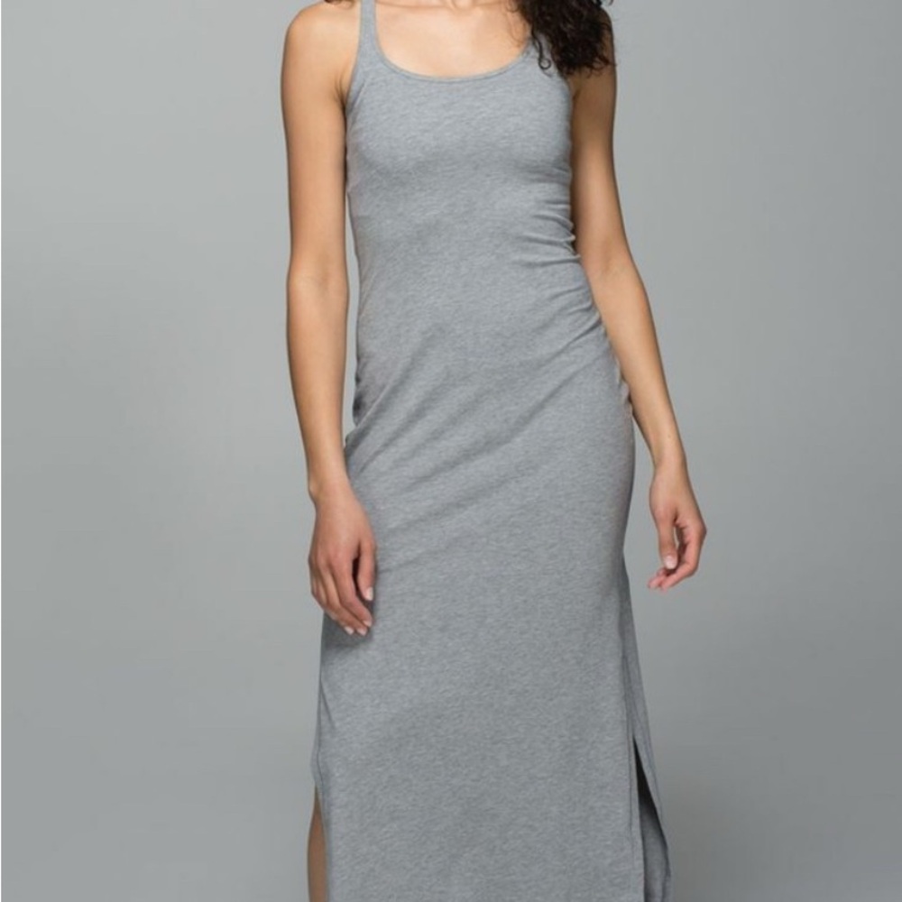 lululemon athletica Heather Gray Refresh Maxi Dress Side Slits Fitted Size 4